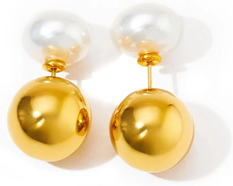 Gold Pearl Studs Earrings for Women 18K Gold Plated Pearl Drop Earrings Studs Wedding Dangling Pearl Earrings Hanging Pearl Small Gold Pearl Earrings