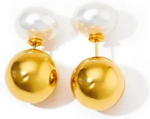 Gold Pearl Studs Earrings for Women 18K Gold Plated Pearl Drop Earrings Studs Wedding Dangling Pearl Earrings Hanging Pearl Small Gold Pearl Earrings