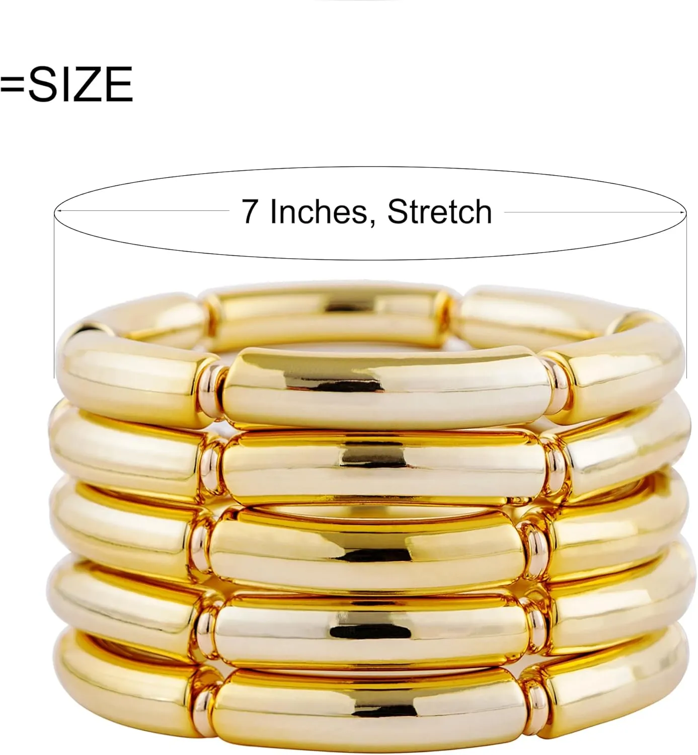 Gold Plated Beaded Acrylic Bamboo Tube Bangle Bracelets for Women, Colorful Chunky Curved Tube With Gold Pieces Beads Stretch Bracelet Friendship Summer Beach Jewelry