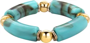 Gold Plated Beaded Bangle Bamboo Tube Bracelet Chunky Stacking Bangles Acrylic Clear Stretchable Colorful Beads Friendship Bracelets Gift For Women