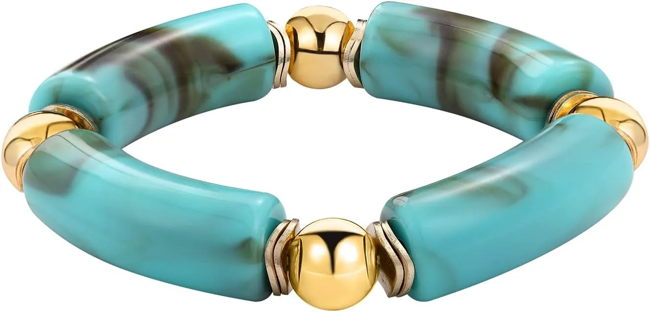 Gold Plated Beaded Bangle Bamboo Tube Bracelet Chunky Stacking Bangles Acrylic Clear Stretchable Colorful Beads Friendship Bracelets Gift For Women