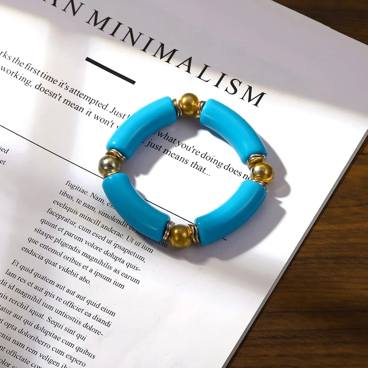 Gold Plated Beaded Bangle Bamboo Tube Bracelet Chunky Stacking Bangles Acrylic Clear Stretchable Colorful Beads Friendship Bracelets Gift For Women