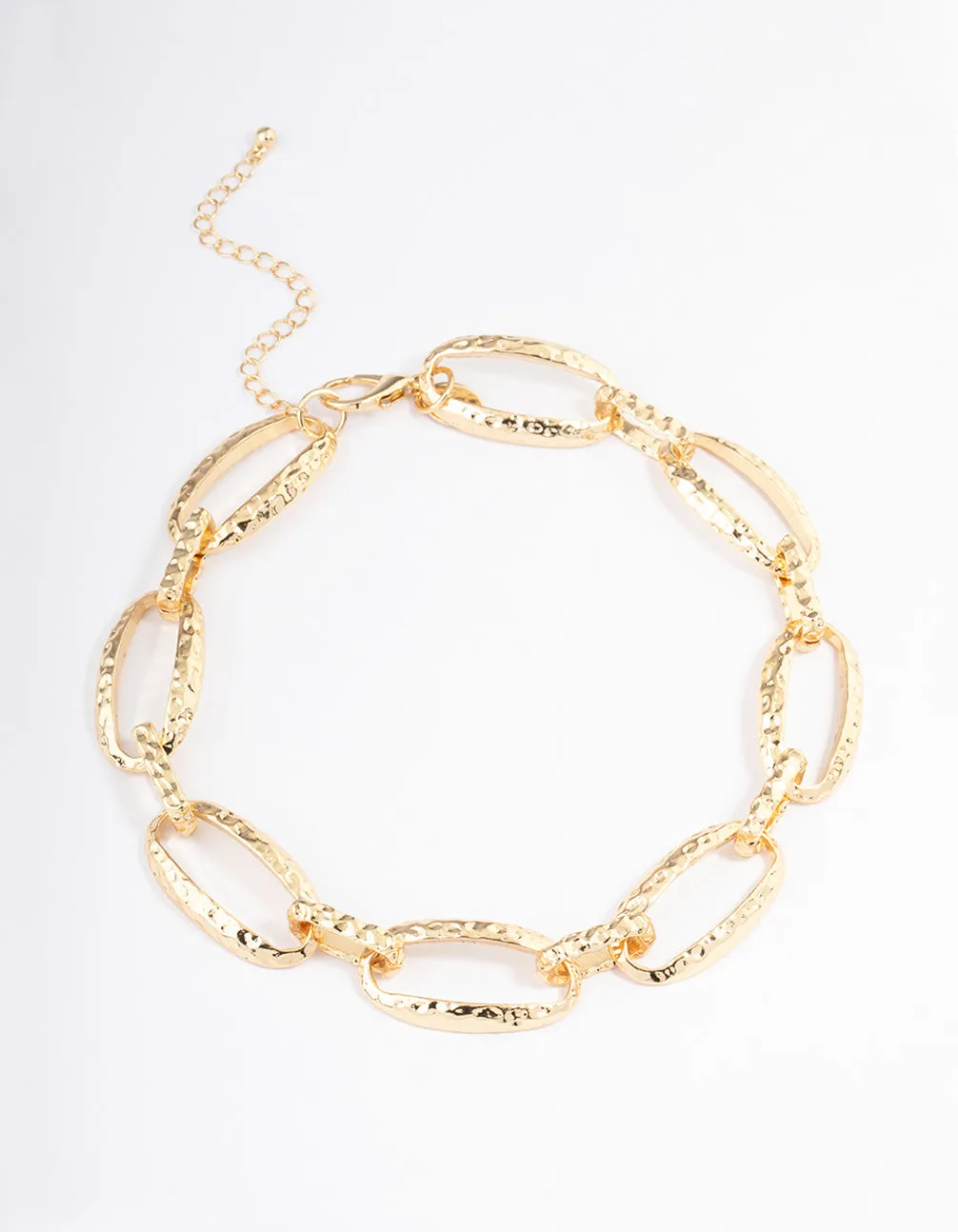 Gold Plated Large Hammered Oval Link Necklace