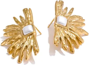 Gold Statement Earrings for Women Trendy: Large Flower Stud Earrings with Pearl Bold Chunky Flower Dangle Stud Fashion Gold Jewelry for Women