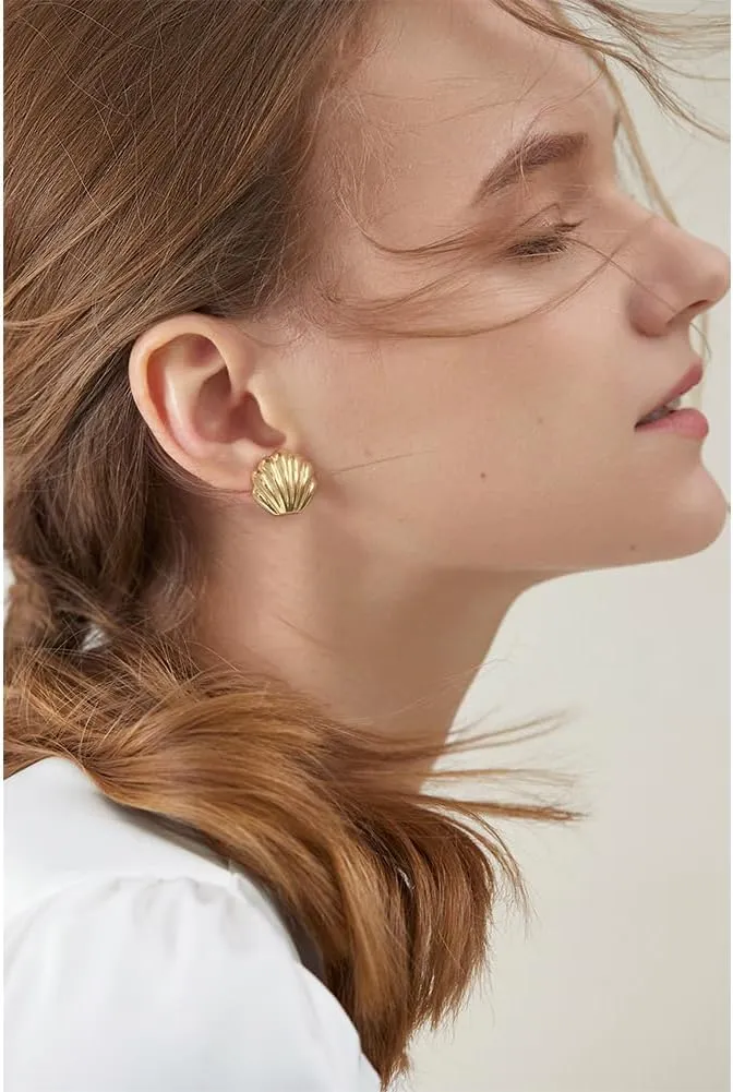 Gold Stud Earrings For Women Gold And Silver Lightweight Hypoallergenic Earrings Angel Wing Statement Earrings Geometric Shell Earrings