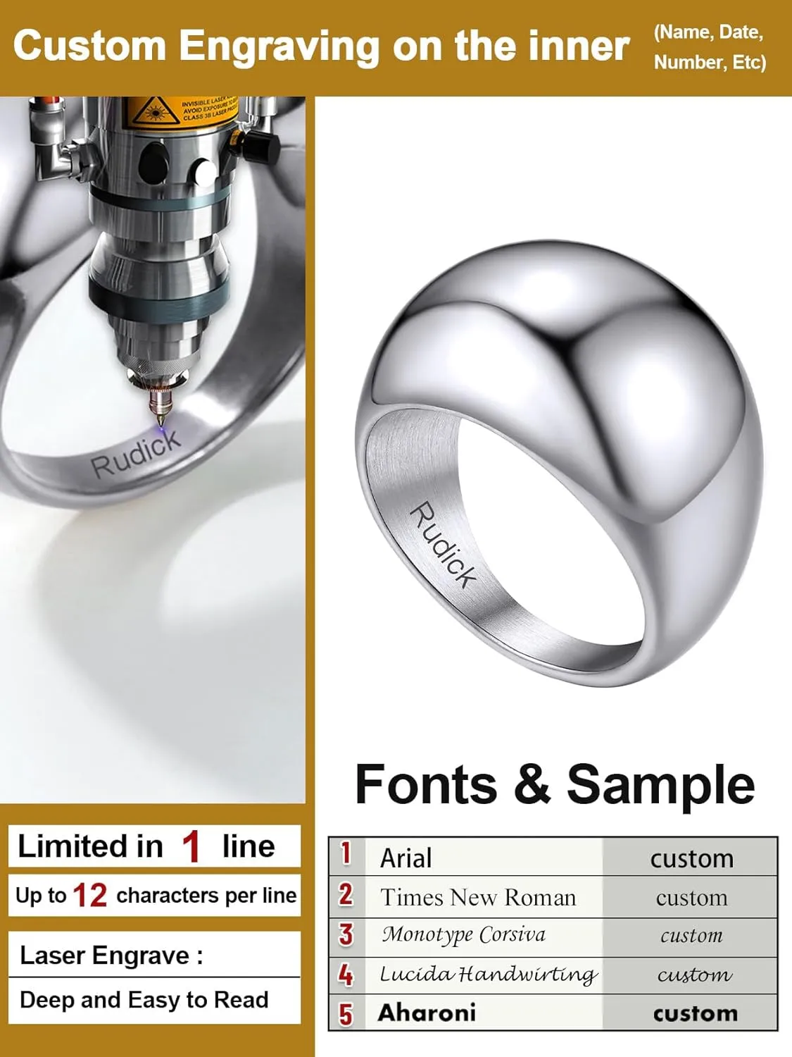 GOLDCHIC JEWELRY Chunky Dome Ring for Women, Stainless Steel Bold Stacking Croissant Statement Ring For Men (Size 7-12, Custom)