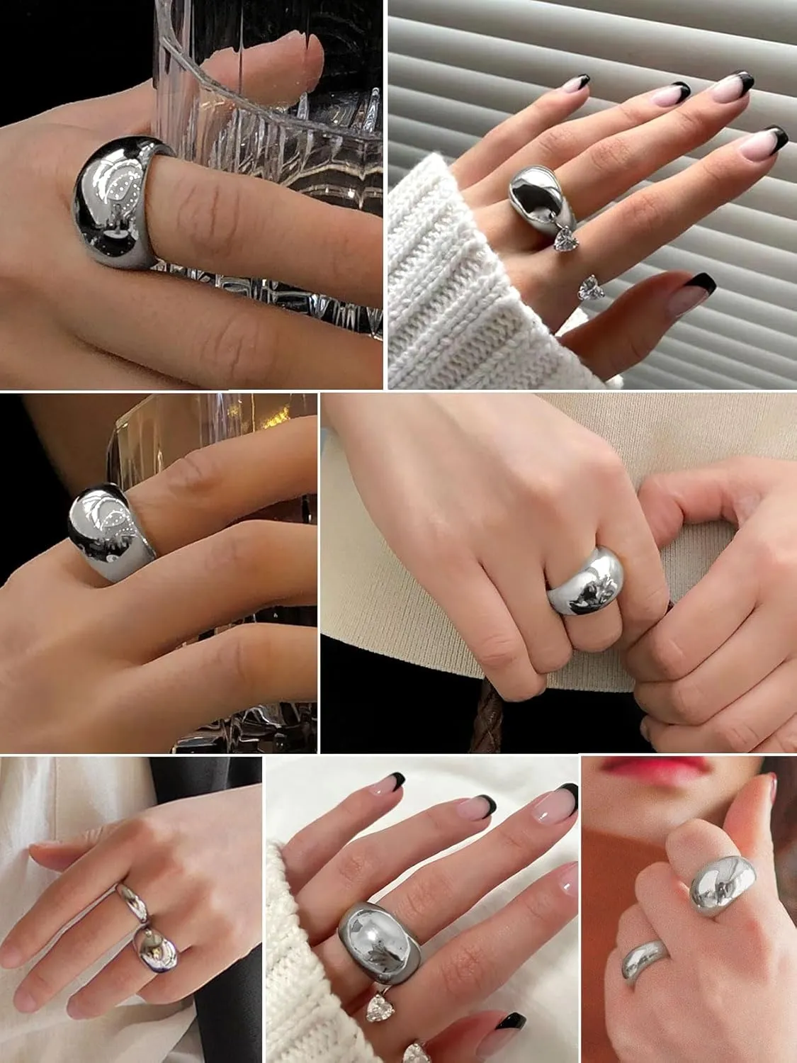 GOLDCHIC JEWELRY Chunky Dome Ring for Women, Stainless Steel Bold Stacking Croissant Statement Ring For Men (Size 7-12, Custom)