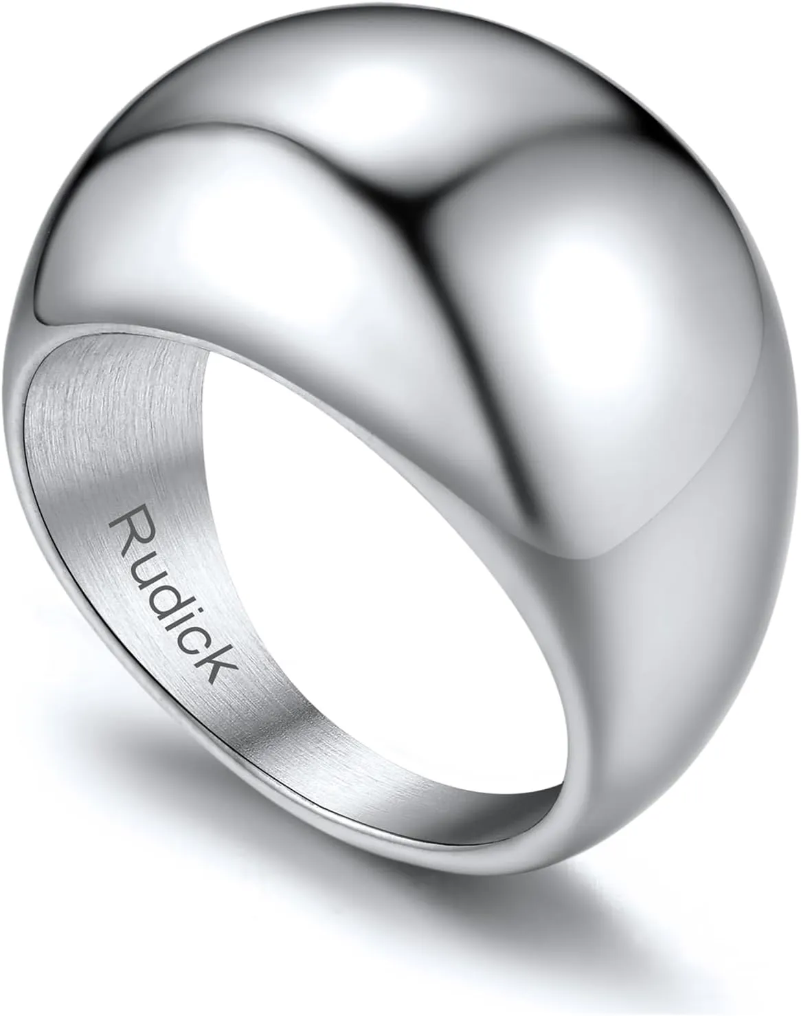 GOLDCHIC JEWELRY Chunky Dome Ring for Women, Stainless Steel Bold Stacking Croissant Statement Ring For Men (Size 7-12, Custom)