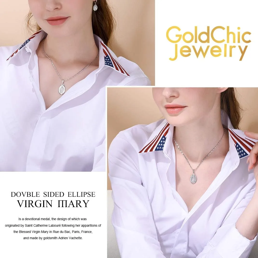 GOLDCHIC JEWELRY Cross INRI Crucifix Pendant Necklace, Virgin Mary Miraculous Medal Necklaces, Jesus Christain Jewelry