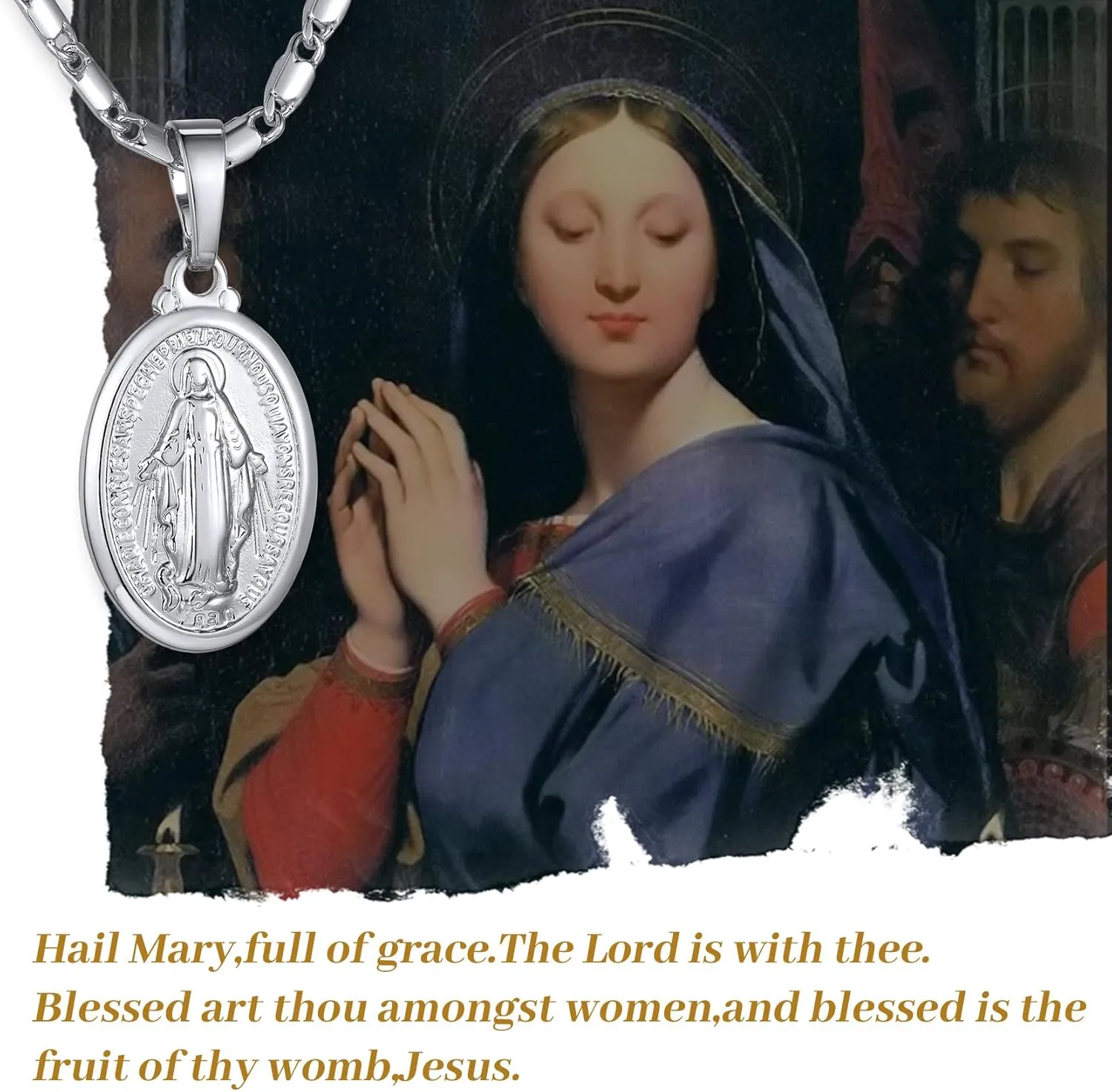 GOLDCHIC JEWELRY Cross INRI Crucifix Pendant Necklace, Virgin Mary Miraculous Medal Necklaces, Jesus Christain Jewelry