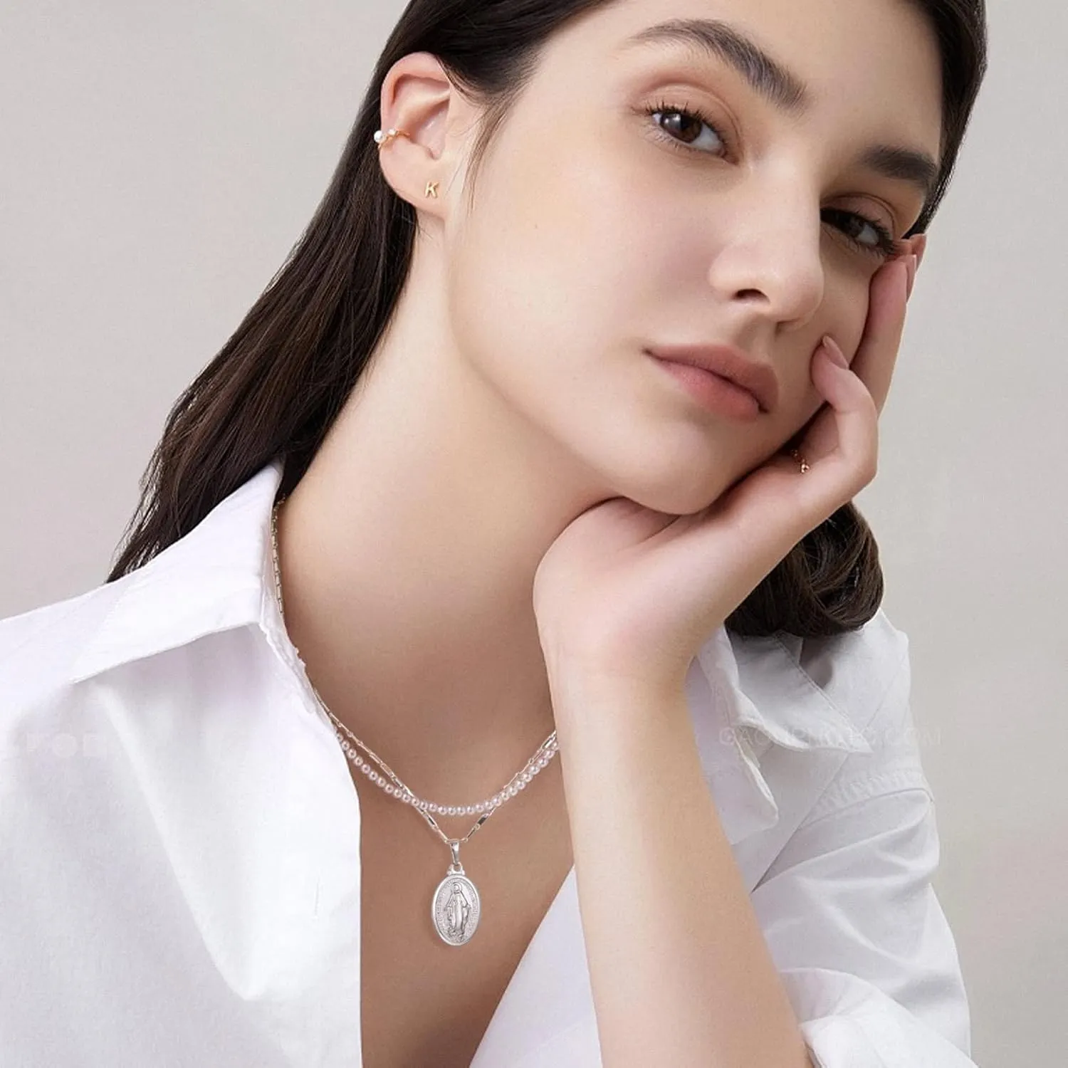 GOLDCHIC JEWELRY Cross INRI Crucifix Pendant Necklace, Virgin Mary Miraculous Medal Necklaces, Jesus Christain Jewelry