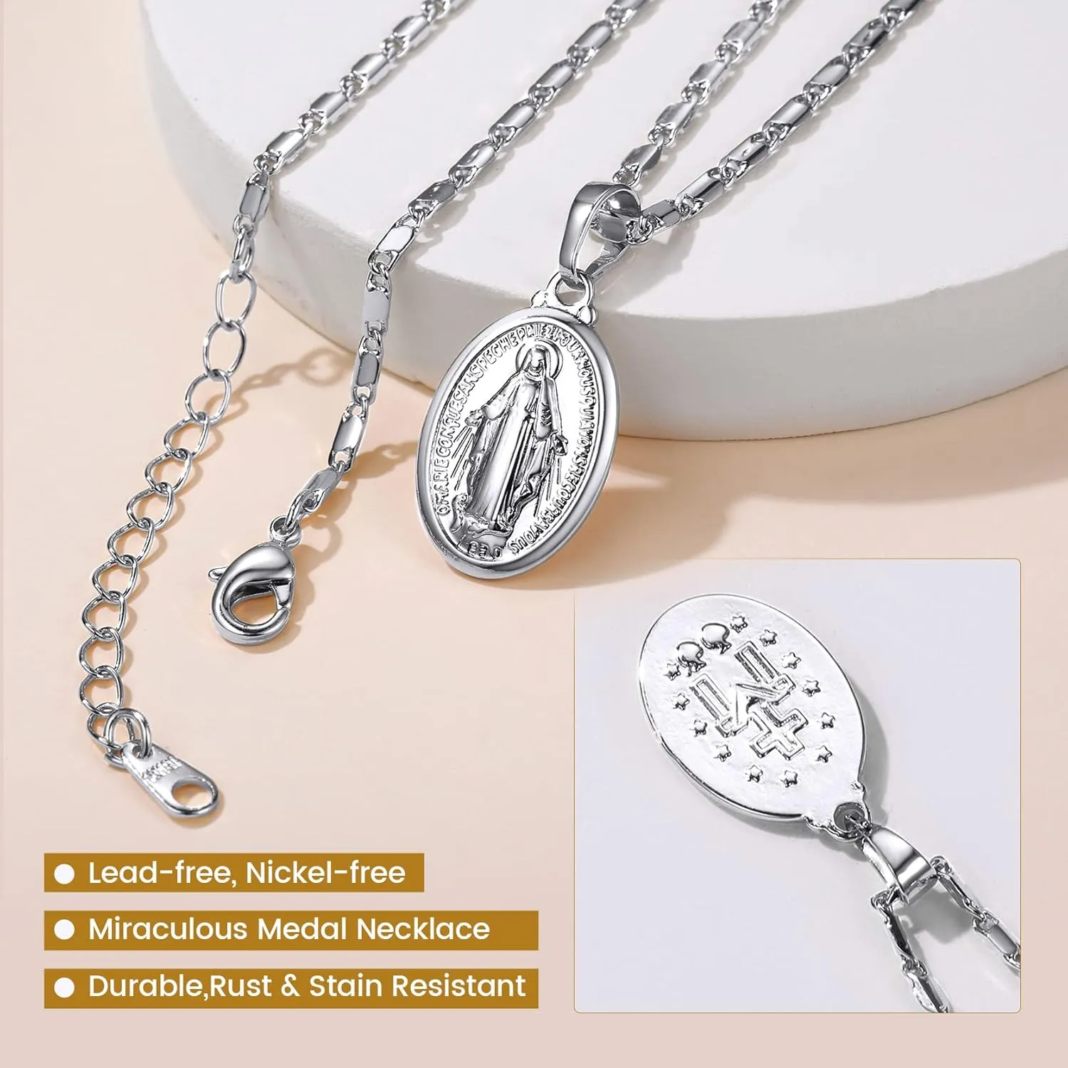 GOLDCHIC JEWELRY Cross INRI Crucifix Pendant Necklace, Virgin Mary Miraculous Medal Necklaces, Jesus Christain Jewelry