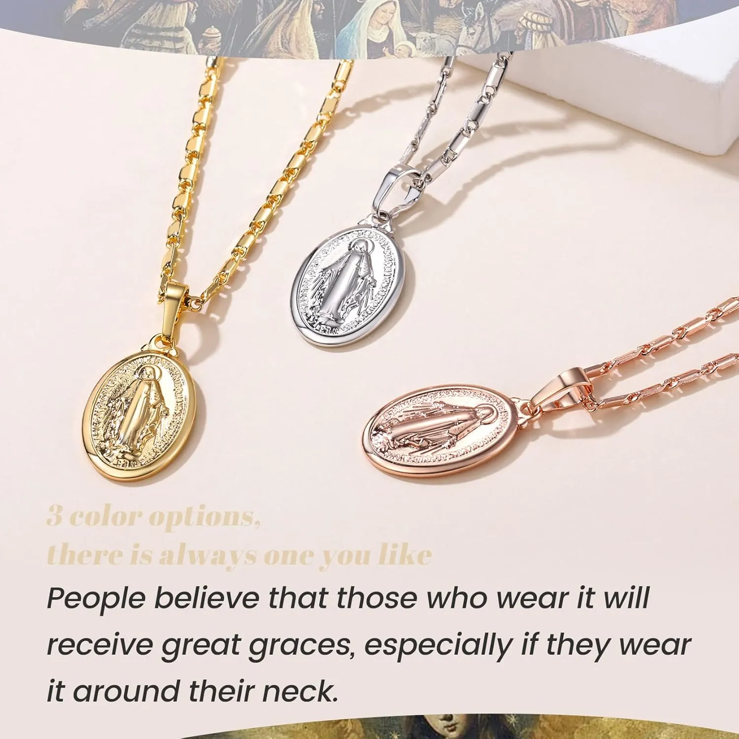 GOLDCHIC JEWELRY Cross INRI Crucifix Pendant Necklace, Virgin Mary Miraculous Medal Necklaces, Jesus Christain Jewelry