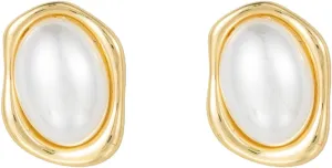 Gold/Silver Pearl Stud Earrings for Women Trendy, Geometric Hypoallergenic Statement Earrings Chunky Big Pearl Vintage Jewelry Gift for Women