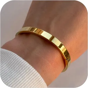 Gold/Silver/Black Bangle Bracelets for Women, 18K Gold Plated Oval Bangles Gold Bracelet for Women Trendy, Stackable Friendship Bracelets Love Bracelet Bangle Christmas Birthday Gifts