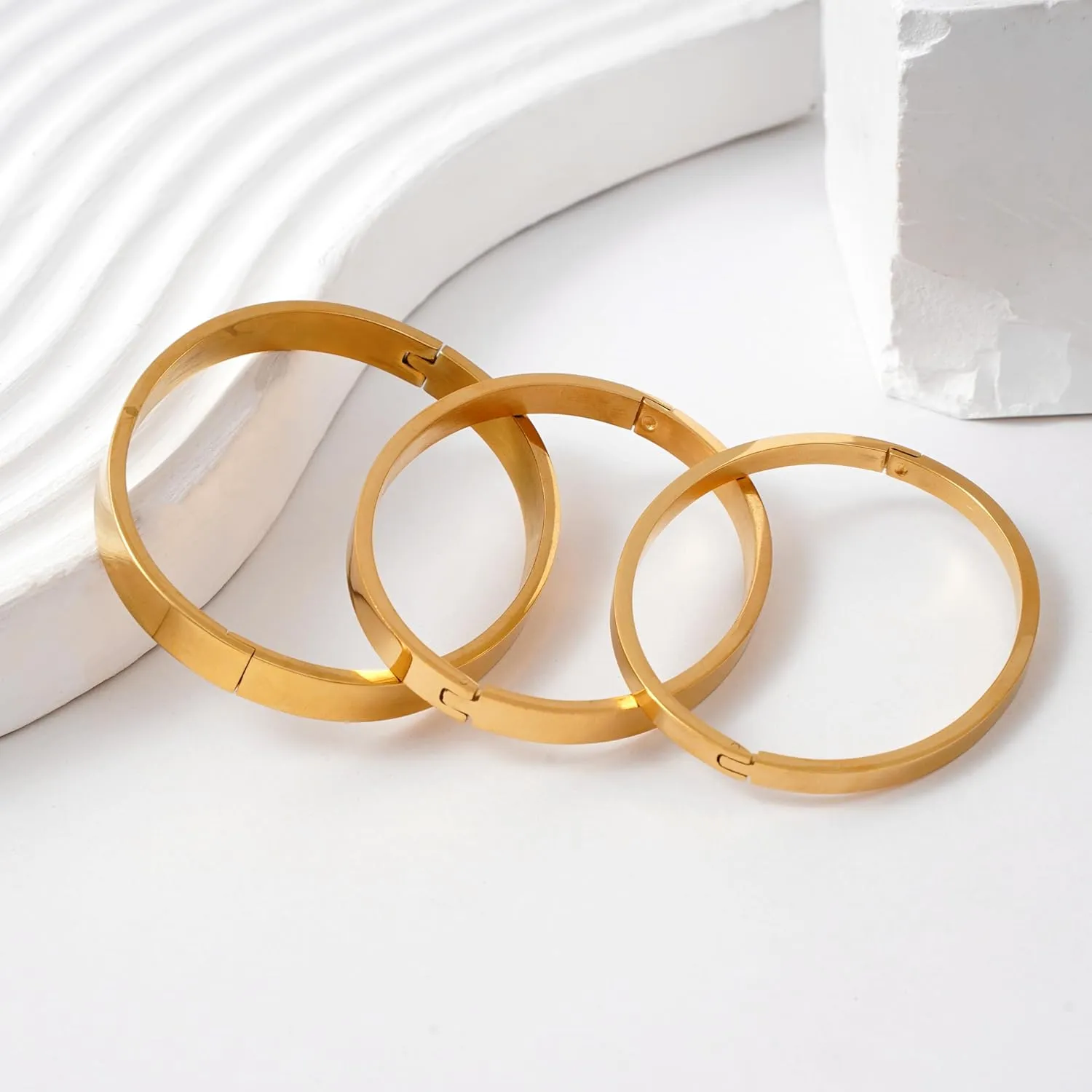 Gold/Silver/Black Bangle Bracelets for Women, 18K Gold Plated Oval Bangles Gold Bracelet for Women Trendy, Stackable Friendship Bracelets Love Bracelet Bangle Christmas Birthday Gifts