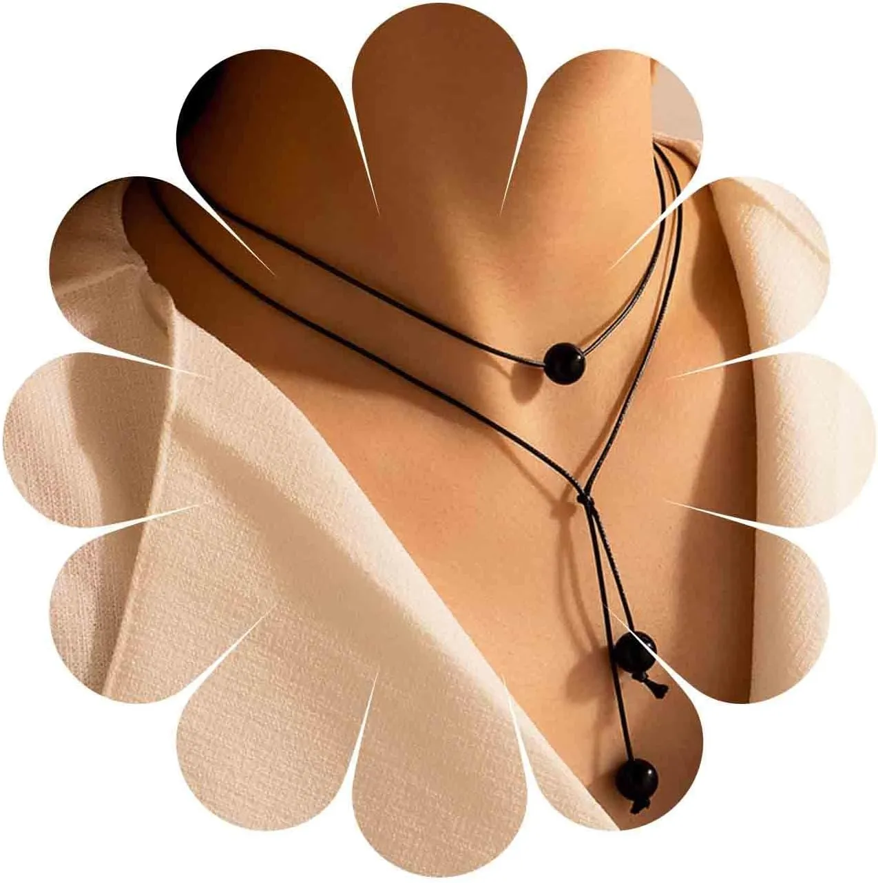 Gothic Layered Leather Beads Y Necklace Choker Chain Black Pearl Pendant Waxed Rope Multilayered Black Leather Beads Pendant Necklace Jewelry for Women