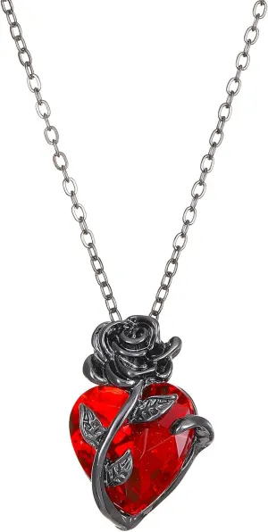 Gothic Ruby Heart Rose Pendant Necklace Gothic Plated Black Nail Cross Rose Pendant Necklace Dainty Heart Shaped Twist Flower Clavicle Chain Necklace Jewelry for Women