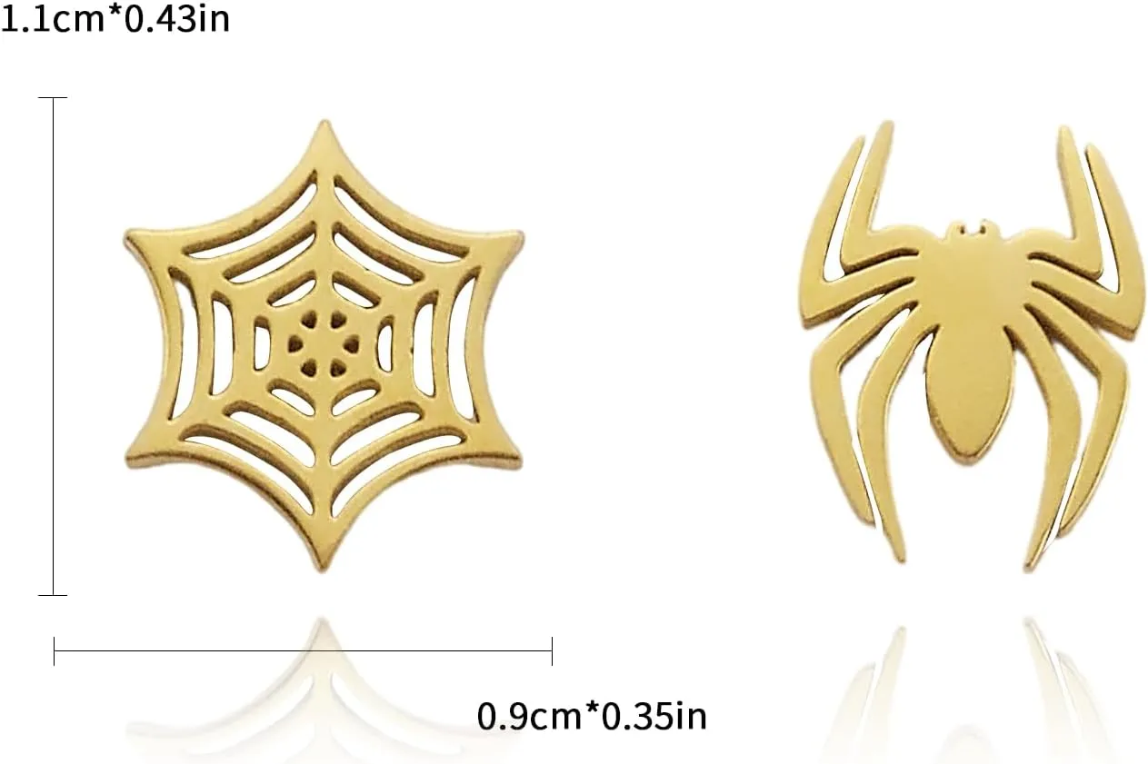 Gothic Spider Earrings for Women Minimalist Asymmetric Spider Web Spider Stud Earrings Punk Spider Web Cartilage Earrings Helix Piercing Earrings Halloween Jewelry Accessories
