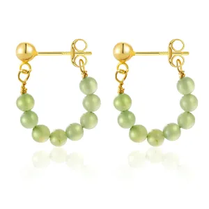 Green Natural Jade Earrings Dainty Lucky Jade Earrings for Women Dangle Hook Earrings Handmade Earrings Hoop Earrings for Birthday Gifts for Girls(925 Sterling Silver with Gold Plated) 