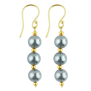 Grey Pearl Drop Dangle Round Beads Earrings, Energy Healing Pearl, Jewelry for Women Girls, Birthday, Gift for Her, Jewelry in Gold Plated, Handmade