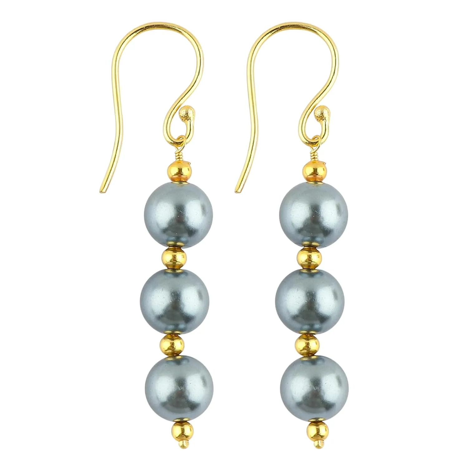 Grey Pearl Drop Dangle Round Beads Earrings, Energy Healing Pearl, Jewelry for Women Girls, Birthday, Gift for Her, Jewelry in Gold Plated, Handmade