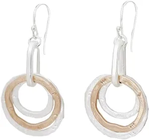 Halo Drop Earrings Medium Cutout Disc Rings Earrings Two tone three Hammered Thread Wrapped Circle Hoop Earrings