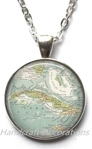 HandcraftDecorations Charming Necklace,Cuba map Pendant, Cuba map Necklace, map Jewelry, Cuba Pendant, Cuba Necklace, Havana map PendantAO146