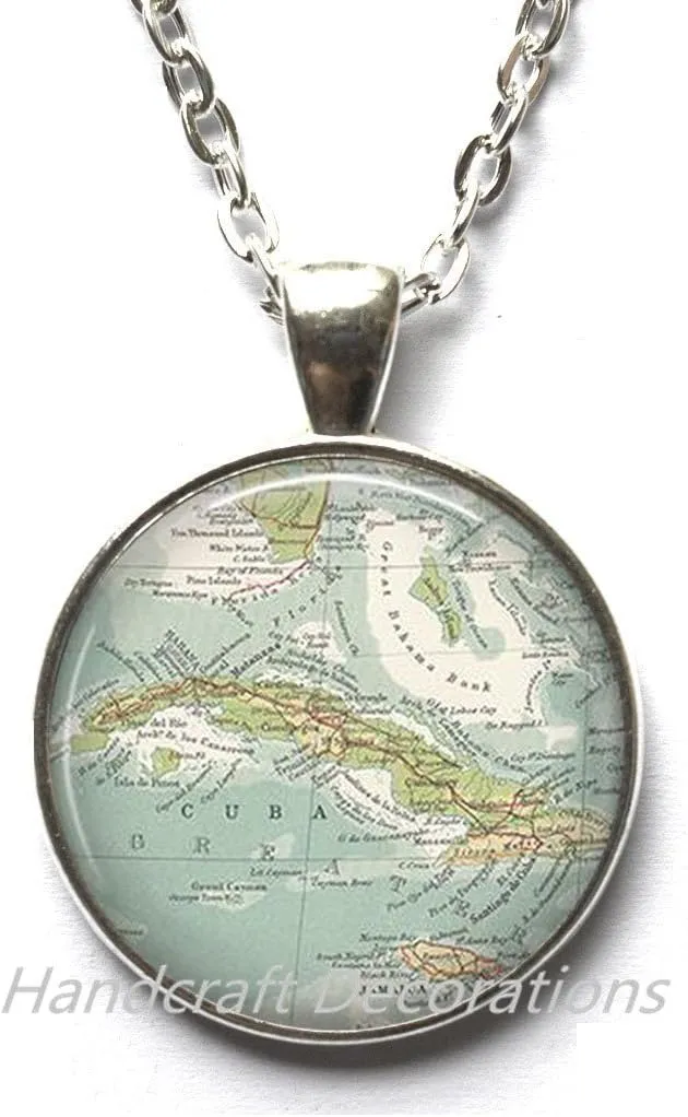 HandcraftDecorations Charming Necklace,Cuba map Pendant, Cuba map Necklace, map Jewelry, Cuba Pendant, Cuba Necklace, Havana map PendantAO146