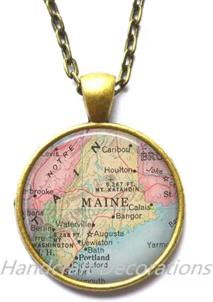 HandcraftDecorations Charming Necklace,Maine map Pendant, Maine map Jewelry Maine Pendant State map Pendant Vintage map Jewelry Maine map NecklaceAO167