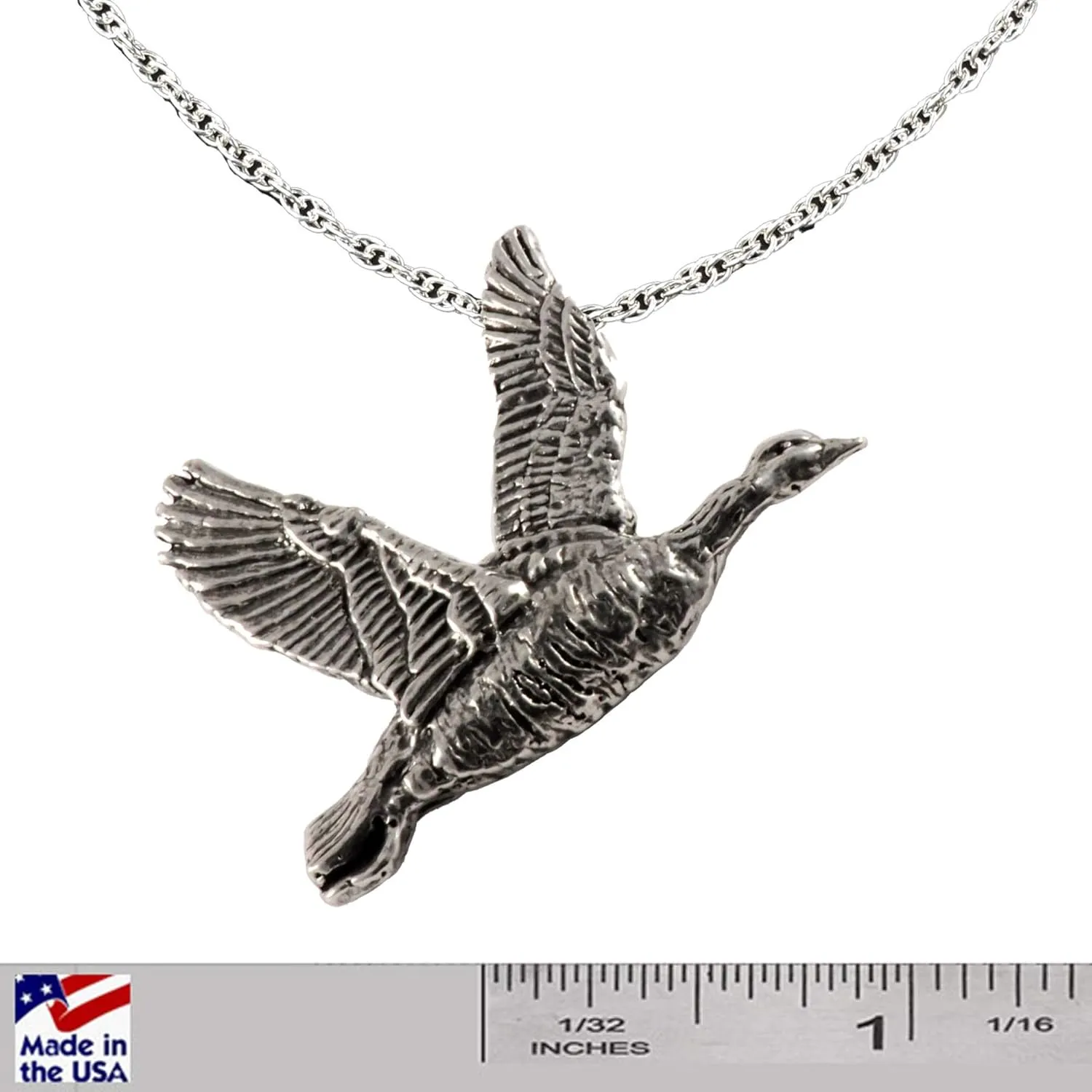 Handcrafted Bird Pendant Gift - Goose, Duck, Pheasant, Quail, Turkey, Eagle, Peregrine Falcon, Own, Heron, Rooster, Hummingbird, Cardinal, Swallow - Pewter, Copper, Gold - 24 Inch Chain - Made in USA