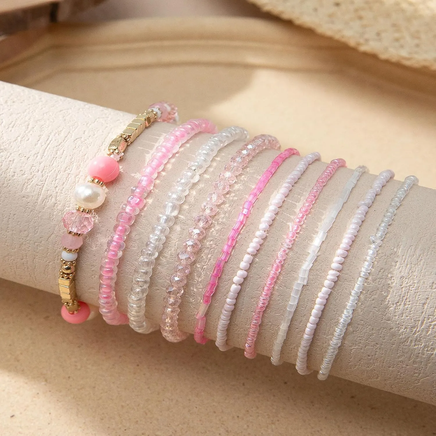 Handmade Bohemian Colorful Crystal Beaded Bracelets Set Multilayered Stackable Boho Stretch Adjustable Bangle Cuff Friendship Summer Beach Jewelry for Women