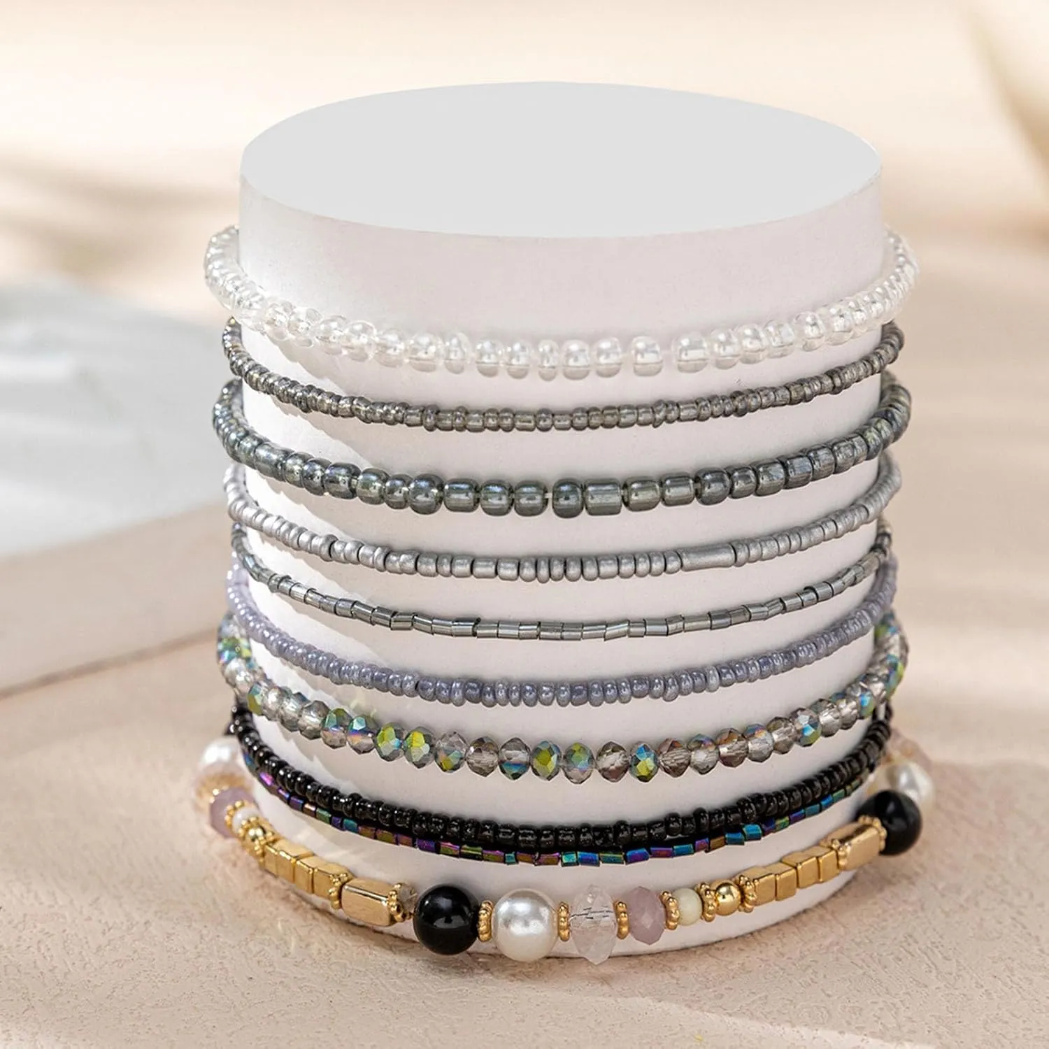 Handmade Bohemian Colorful Crystal Beaded Bracelets Set Multilayered Stackable Boho Stretch Adjustable Bangle Cuff Friendship Summer Beach Jewelry for Women