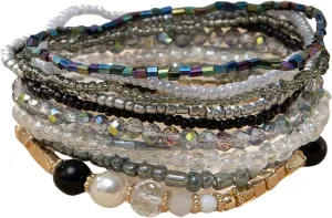 Handmade Bohemian Colorful Crystal Beaded Bracelets Set Multilayered Stackable Boho Stretch Adjustable Bangle Cuff Friendship Summer Beach Jewelry for Women