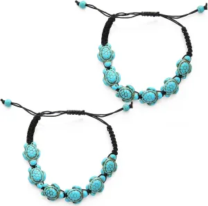 Handmade Bohemian Turquoise Turtle Beads Chain Adjustable Woven Stackable Bracelets Elastic String Stretch Friendship Couple Bangle Jewelry for Women Men