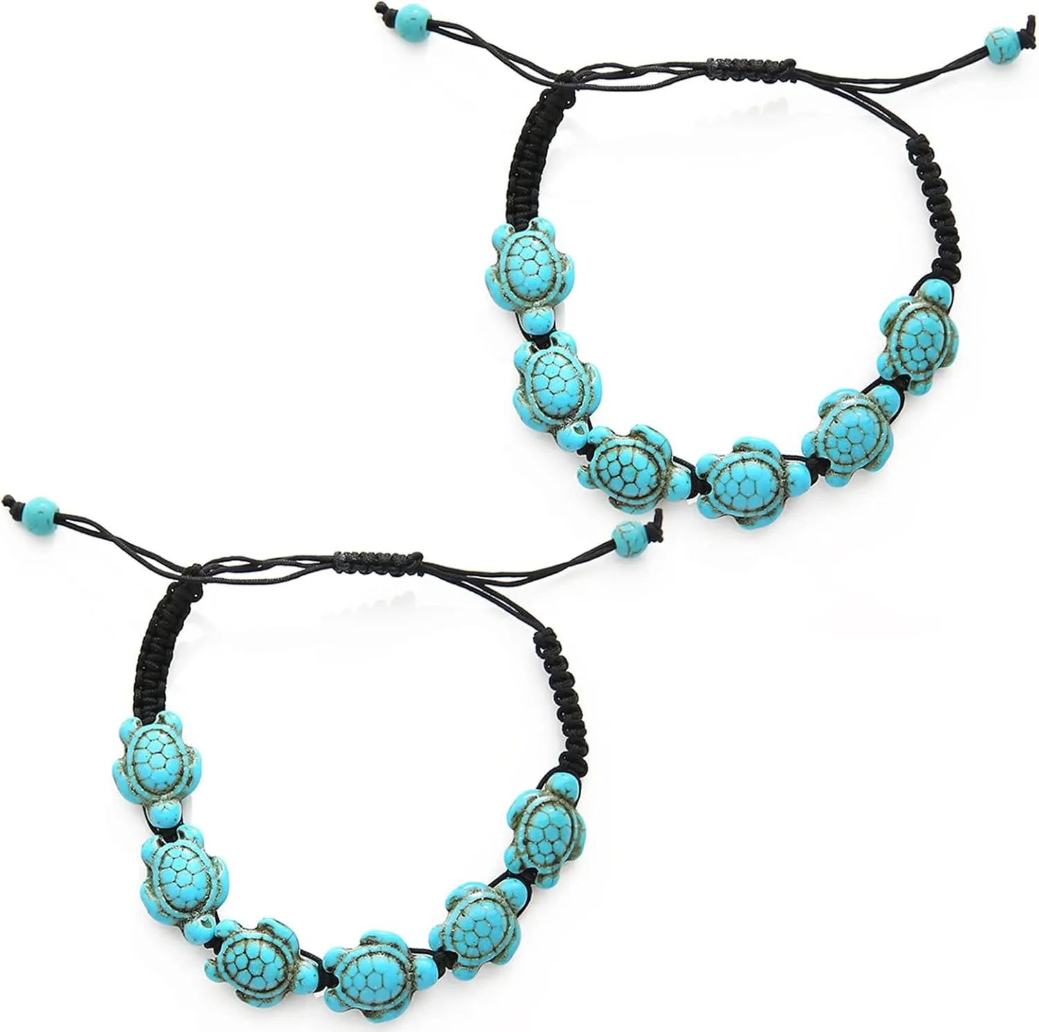 Handmade Bohemian Turquoise Turtle Beads Chain Adjustable Woven Stackable Bracelets Elastic String Stretch Friendship Couple Bangle Jewelry for Women Men