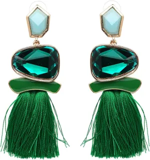 Handmade Exaggerate Colorful Irregular Geometric Crystal Rhinestone Long Tassel Drop Dangle Earring Boho National Vintage Big Statement Jewelry for Women