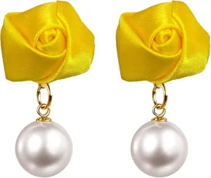 Handmade Fabric Rose Pearl Stud Earrings Floral Pearl Studs for Women Elegant Boho Wedding Jewelry