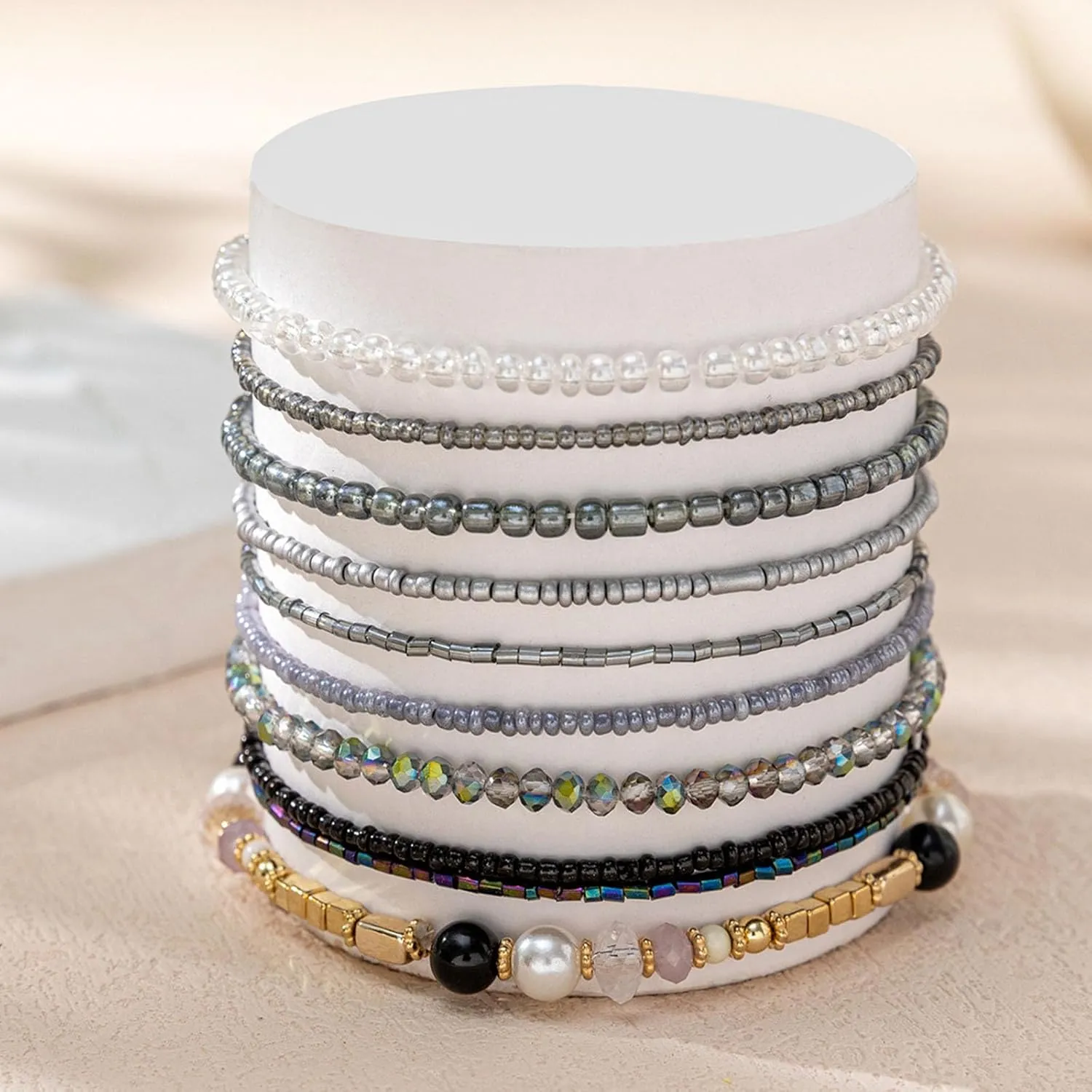 Handmade Multicolor Bohemian Crystal Beaded Bracelets Set Multilayer Stackable Boho Charms Stretch Layered Bead Adjustable Bangles Strand Jewelry for Women