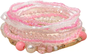 Handmade Multicolor Bohemian Crystal Beaded Bracelets Set Multilayer Stackable Boho Charms Stretch Layered Bead Adjustable Bangles Strand Jewelry for Women