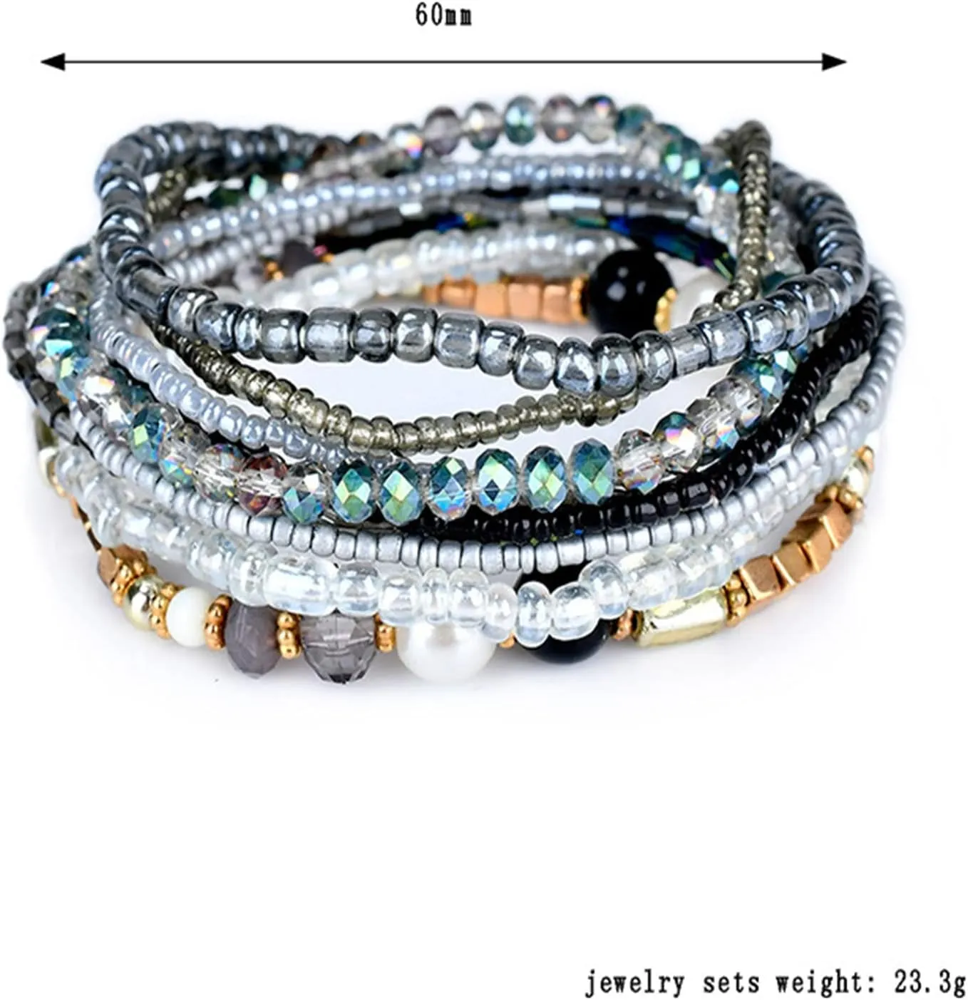 Handmade Multicolor Bohemian Crystal Beaded Bracelets Set Multilayer Stackable Boho Charms Stretch Layered Bead Adjustable Bangles Strand Jewelry for Women