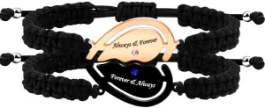 Handmade Pink and Blue Zirconia Puzzle Heart Matching Braided Rope Bracelet, Rose Gold & Black Stainless Steel Always and Forever Bracelets, Personalized ID Couple Jewelry for Men Women Friendship