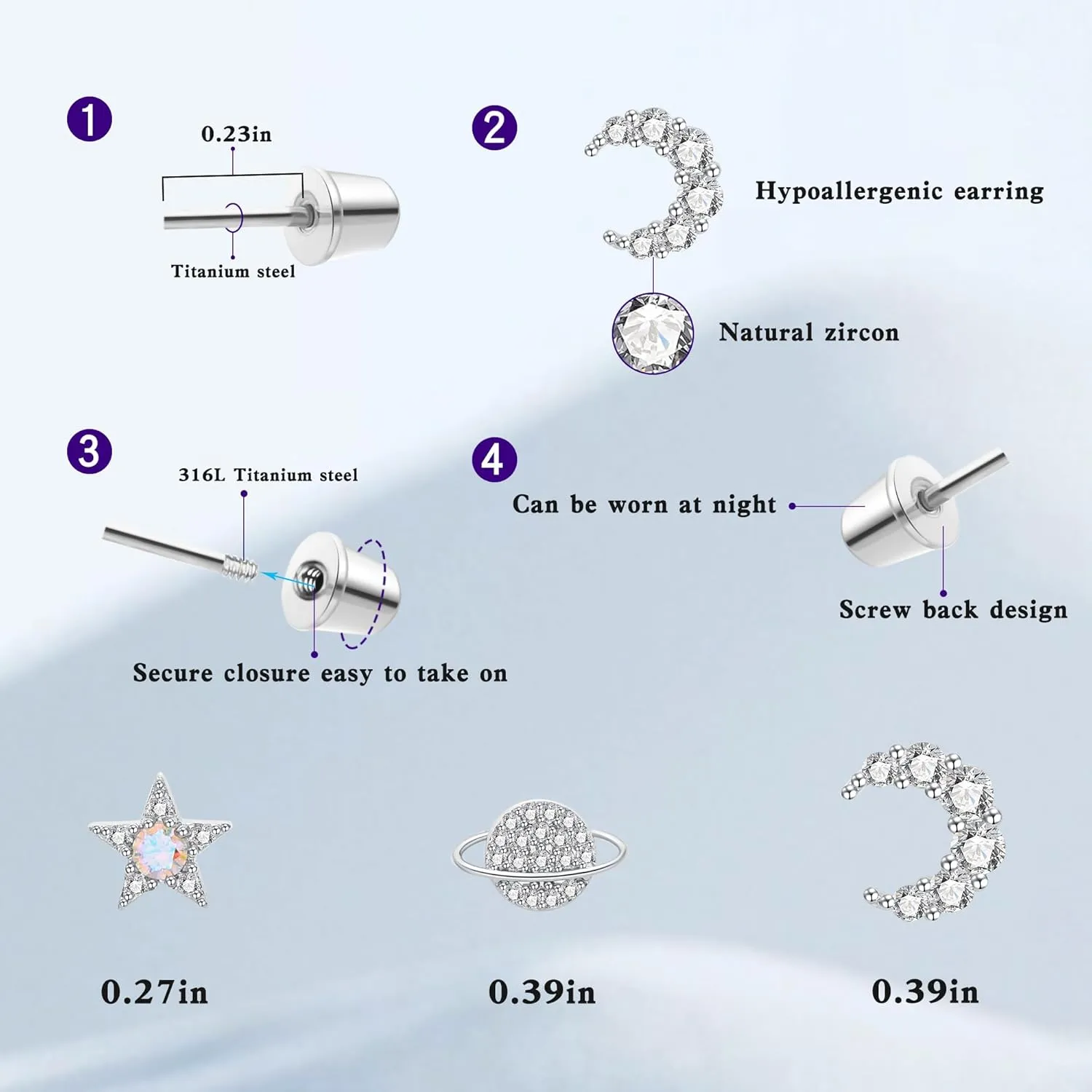 Hanreshe 3PCS Titanium Butterfly, Honeybee and Snake Stud Earrings Hypoallergenic Natural Zircon Butterfly, Honeybee and Snake Women Gift