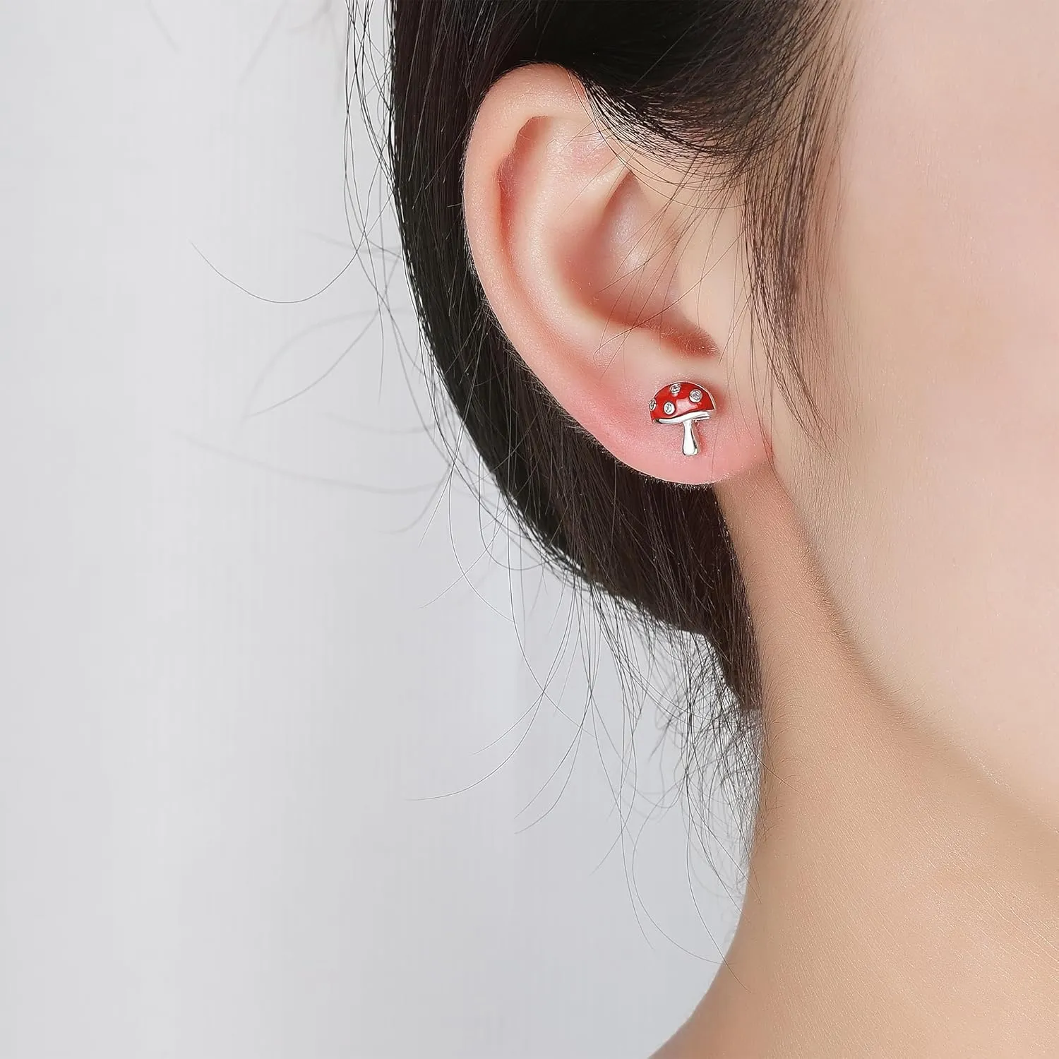 Hanreshe Mushroom Screw Back Earrings for Girls Gold Hypoallergenic Mushroom Crystal Stud Earrings