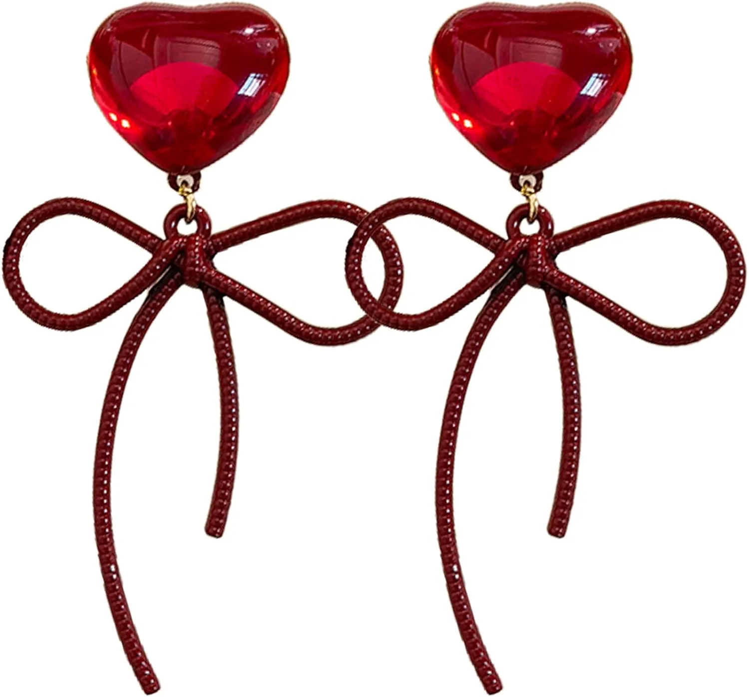 Heart Bow Earrings For Women Sweet Bow Stud Earrings Red Heart Dangle Earring Valentine's Day Jewelry