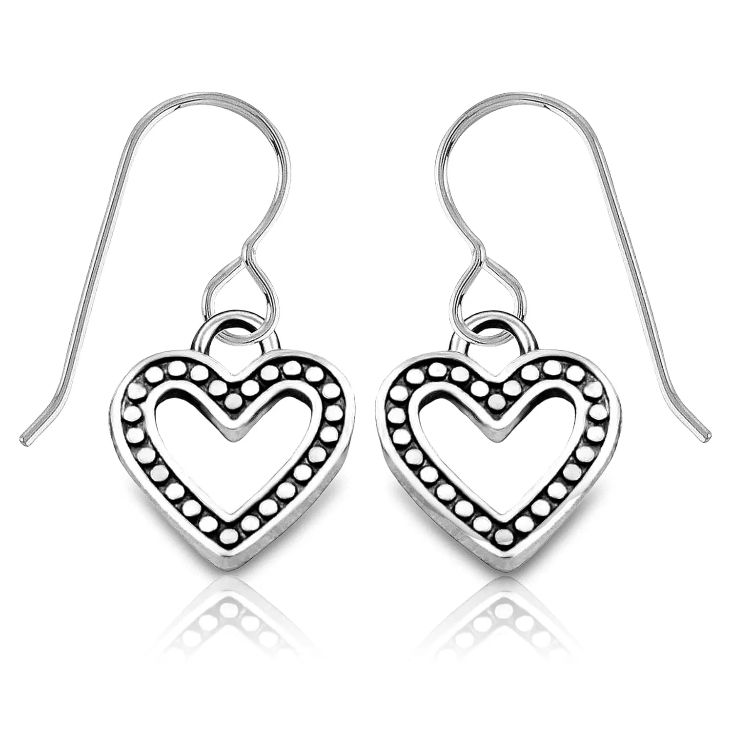 Heart Dangle Earrings | Love Drop Earrings for Women and Girls | Gift for Her | Valentines Jewelry | Multiple Styles Available (Small Beaded Heart Earrings)
