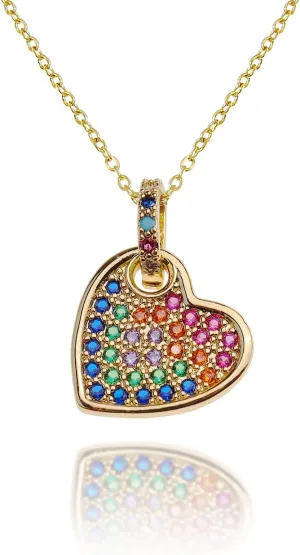 Heart Gold Pendant Love Necklace for Women - Dainty Link Chain Sparkly Cubic Zirconia Friendship Couples Family Gifts