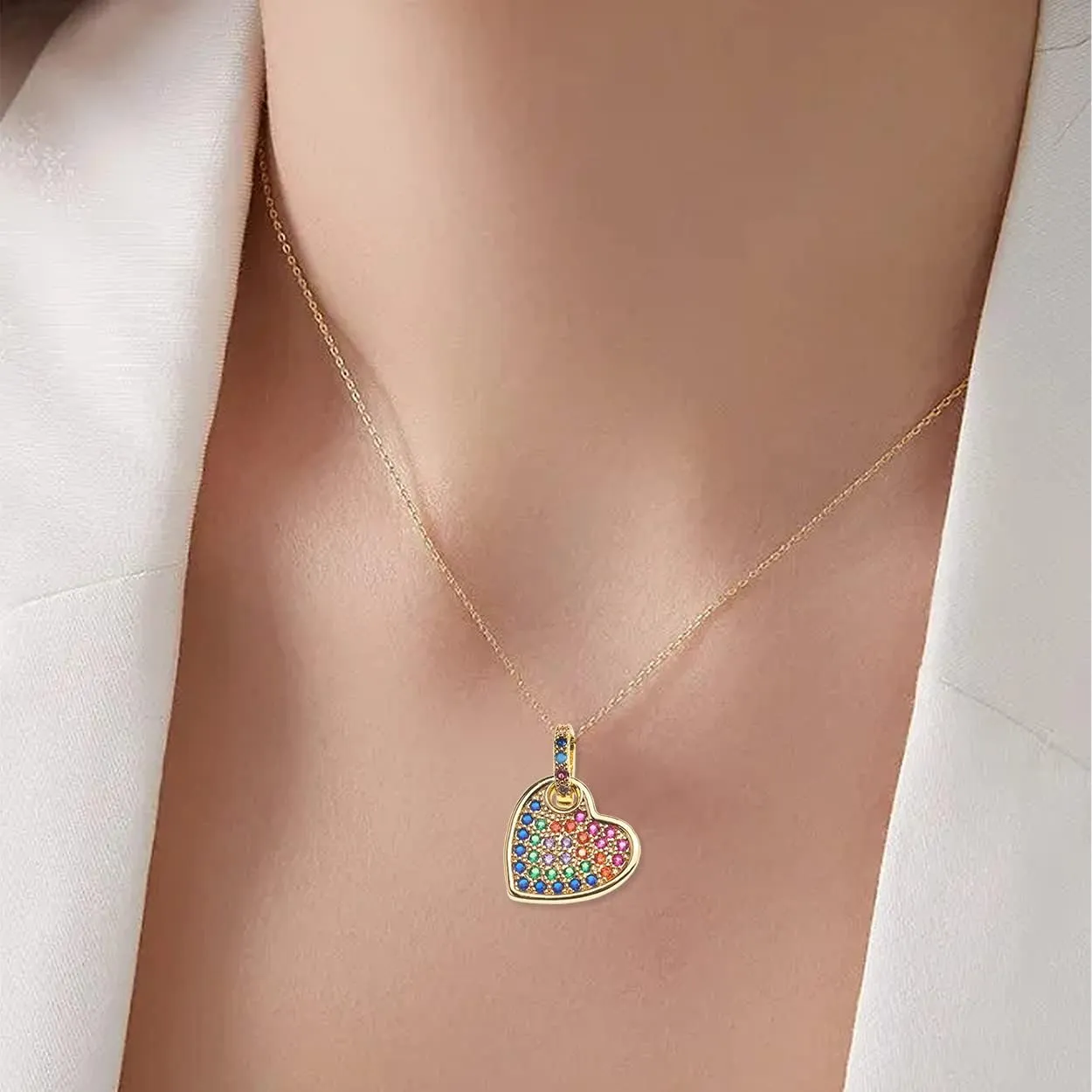 Heart Gold Pendant Love Necklace for Women - Dainty Link Chain Sparkly Cubic Zirconia Friendship Couples Family Gifts