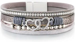 Heart Wrap Leather Bracelets for Women, Multi-Layer Boho Cuff Bangle with Pearl Crystal Beads Chain Stackable Bangles Anniversary Mother's Day Birthday Christmas Jewelry Gifts for Her