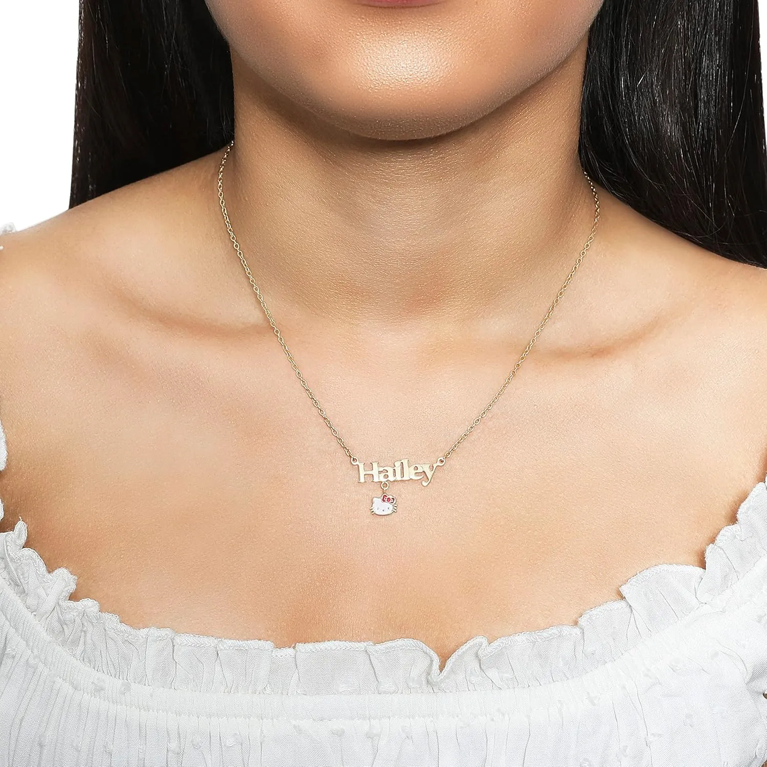 Hello Kitty Sanrio Sterling Silver Personalized Name Necklace 18" - 1Flash Plate or Silver Plate Custom Necklace Official License